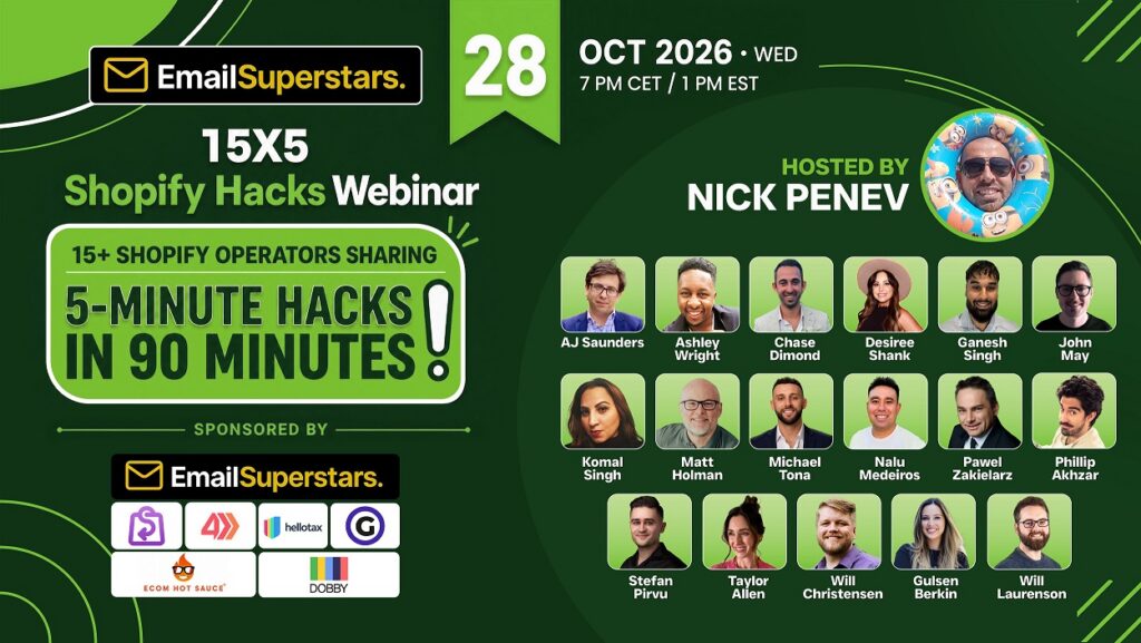 Email Superstars 15X5 Shopify Hacks Webinar